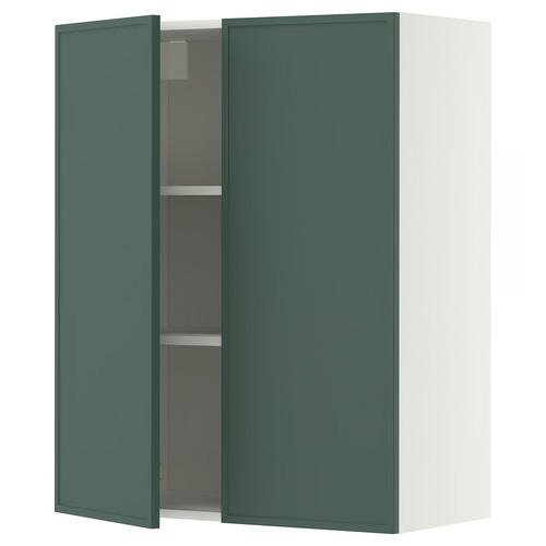 METOD Wall cabinet with shelves/2 doors, white/Aspudden dark grey-green, 80x100 cm