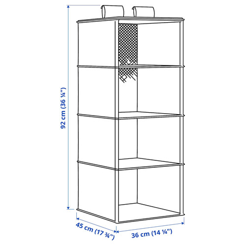 RÅGODLING Hanging storage w 4 compartments, textile/beige, 36x45x92 cm