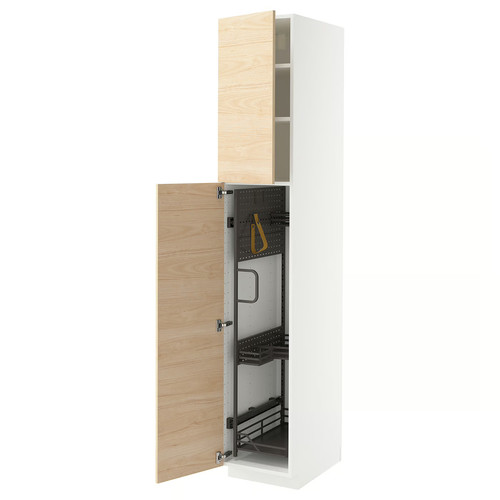 METOD High cabinet with cleaning interior, white/Askersund light ash effect, 40x60x220 cm
