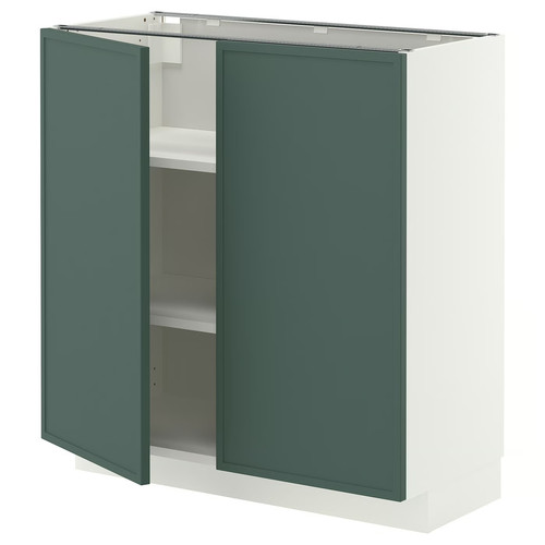 METOD Base cabinet with shelves/2 doors, white/Aspudden dark grey-green, 80x37 cm