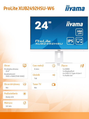 IIYAMA 23.8" Monitor XUB2492HSU-W6 IPS HDMI DP 100Hz