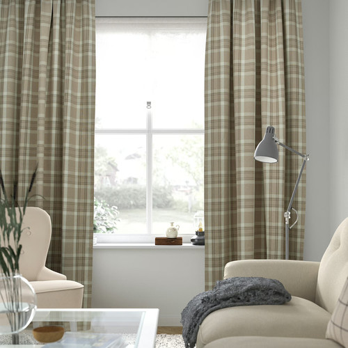 HÄGGVECKMAL Room darkening curtains, 1 pair, beige, 145x300 cm