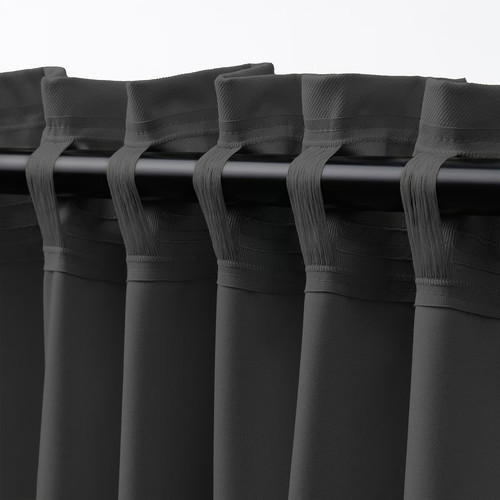 KORGMOTT Block-out curtains, 1 pair, dark grey/with heading tape, 145x300 cm