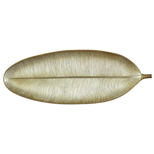 Wooden Decorative Tray Leave 59cm, gold