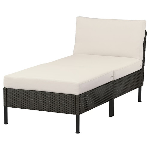 VITTSKÄR Modular chaise longue, outdoor plastic rattan dark grey/Frösön/Duvholmen beige