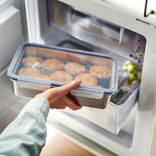 IKEA 365+ Food container with lid, large rectangular/stainless steel plastic, 3 l