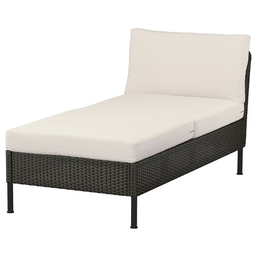 VITTSKÄR Modular chaise longue, outdoor plastic rattan dark grey/Frösön/Duvholmen beige