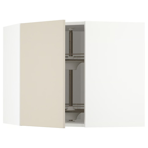 METOD Corner wall cabinet with carousel, white/Havstorp beige, 68x60 cm