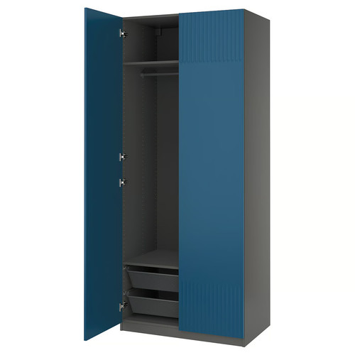 PAX / FYRUDDEN Wardrobe combination, dark grey/blue, 100x60x236 cm