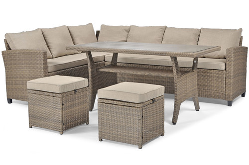 Large Garden Corner Sofa, Set with table, cappucino