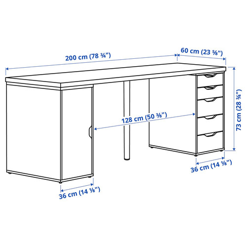 LAGKAPTEN / ALEX Desk, white stained/oak effect white, 200x60 cm
