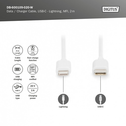 Digitus Cable Lightning to USB-C DB-600109-020-W