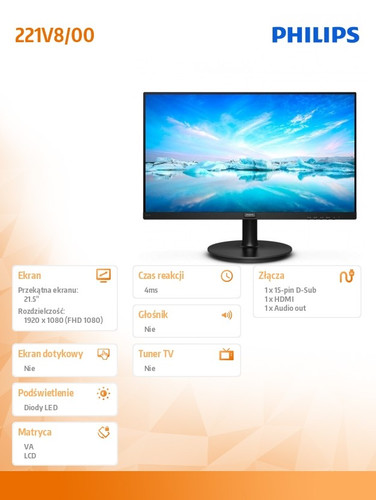 Philips 21.5" Monitor 221V8 VA HDMI