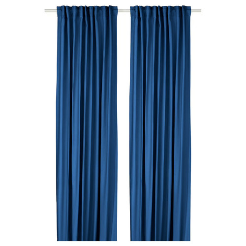 GINSTMOTT Curtains, 1 pair, dark blue/with heading tape, 145x300 cm