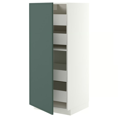 METOD/MAXIMERA High cabinet with drawers, white/Aspudden dark grey-green, 60x60x140 cm