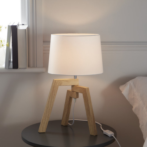 GoodHome Table Lamp Trianoy E14, white/wood