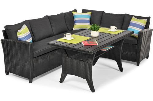 Garden Corner Sofa Set with Table, black