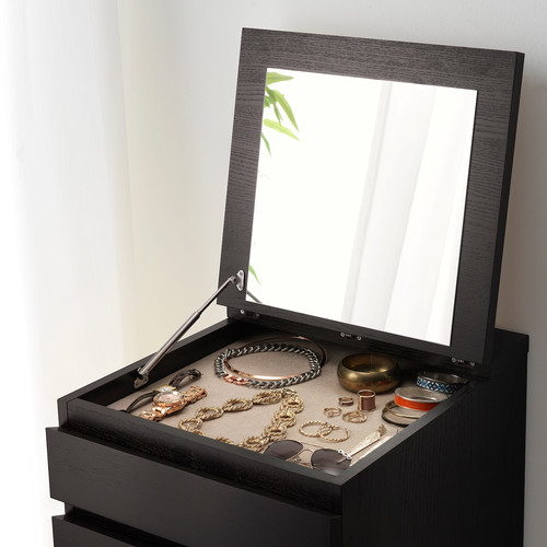 MALM Chest of 6 drawers, black-brown, mirror glass, 40x123 cm