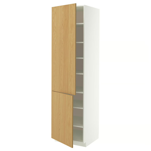 METOD High cabinet with shelves/2 doors, white/Sinarp oak veneer, 60x60x220 cm