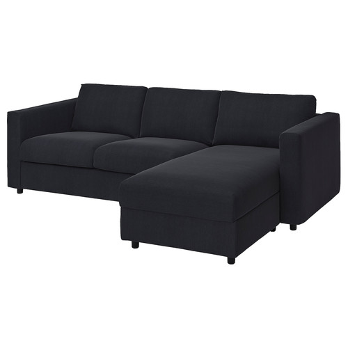 VIMLE Cover 3-seat sofa w chaise longue, Saxemara black-blue