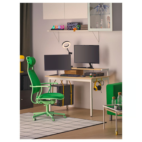UTVISNING Gaming desk with shelf, ash effect/white, 120x60 cm