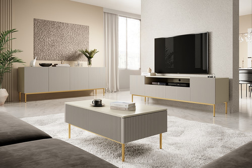 TV Cabinet Nicole 200cm, cashmere, gold legs