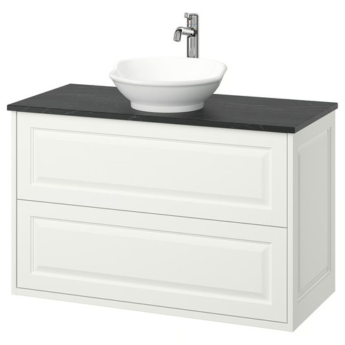 TÄNNFORSEN/VÄSTERSJÖN Wash-stnd w drawers/wash-basin/tap, white/black marble effect, 102x49x79 cm