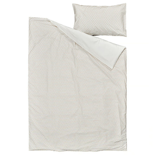 BANDKNIPPE Duvet cover and pillowcase, white/beige, 150x200/50x60 cm