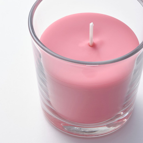 BLODBOK Scented candle in glass, Strawberry/bright pink, 25 hr