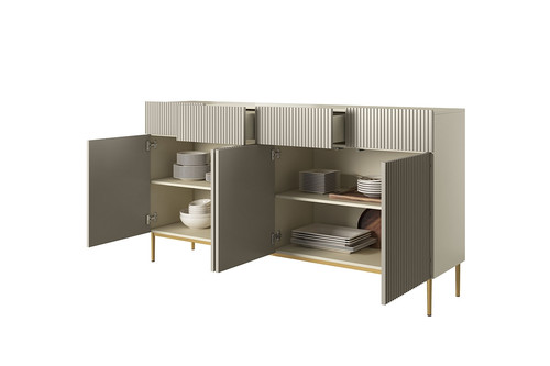 Cabinet with 4 Doors & 4 Drawers Nicole 200cm, cashmere, gold legs