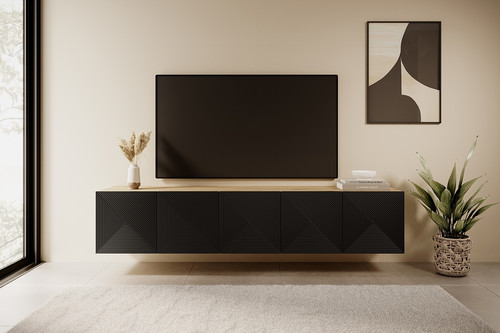 Wall-Mounted TV Cabinet Asha 200 cm, artisan/matt black