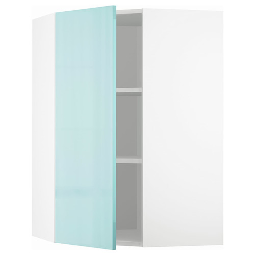 METOD Corner wall cabinet with shelves, white Järsta/high-gloss light turquoise, 68x100 cm