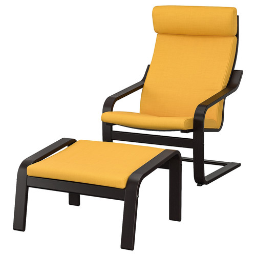 POÄNG Armchair and footstool, black-brown/Skiftebo yellow