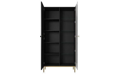 High Cabinet Display Cabinet Nicole, matt black, gold legs