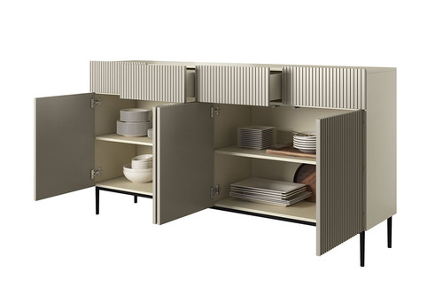 Cabinet with 4 Doors & 4 Drawers Nicole 200cm, cashmere, black legs