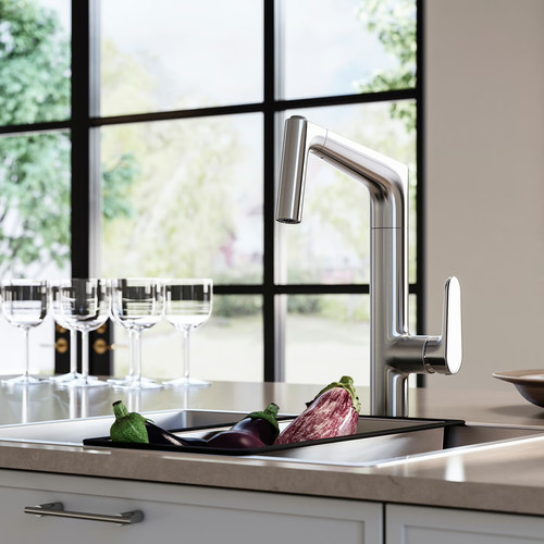 MAJSJÖN Kitchen mixer tap pull out w spray, stainless steel colour