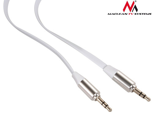 Cable 3.5mm jack, flat 1m, metal plug, white Maclean MCTV-694 W