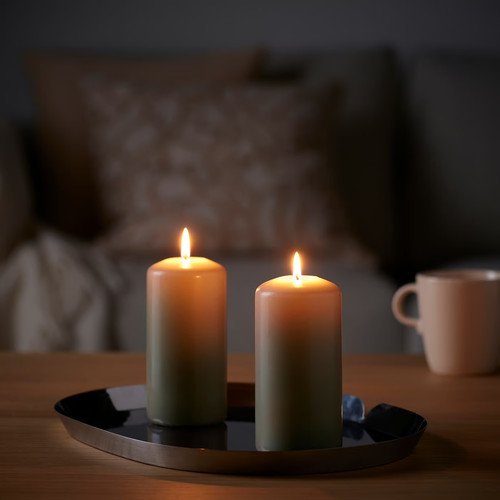 DAGLIGEN Unscented pillar candle, grey-beige, 14 cm 40 hr