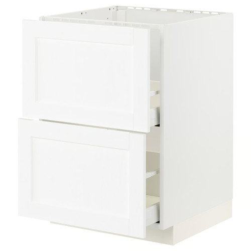 METOD / MAXIMERA Base cab f sink+2 fronts/2 drawers, white Enköping/white wood effect, 60x60 cm