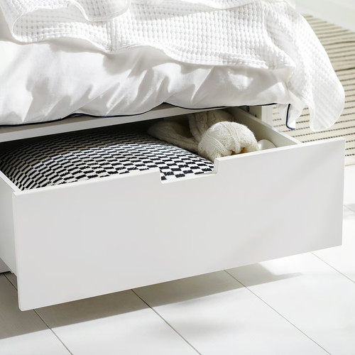 NORDLI Bed frame with storage and mattress, white/Valevåg extra firm, 140x200 cm