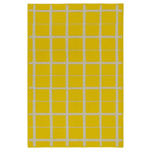 VÄNDPLATS Rug, low pile, yellow/chequered, 60x90 cm