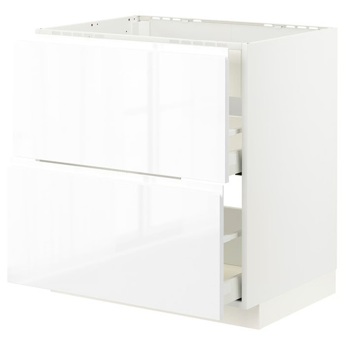 METOD / MAXIMERA Base cab f hob/int extractor w drw, white/Voxtorp high-gloss/white, 80x60 cm