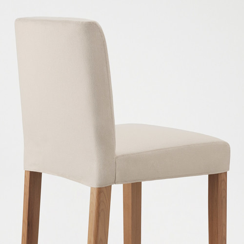 BERGMUND Bar stool with backrest, oak/Hallarp beige, 62 cm
