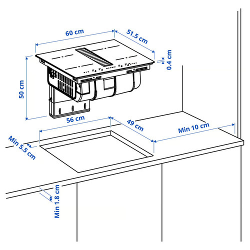 TÄCKNAN Induction hob/integrated extractor, IKEA 300 black, 60 cm