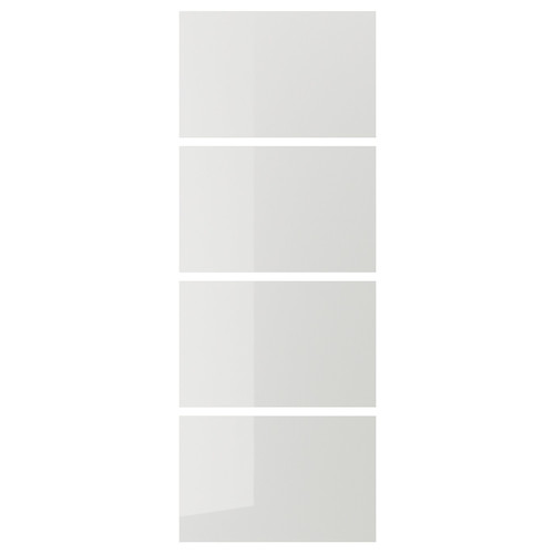 HOKKSUND 4 panels for sliding door frame, high-gloss light grey light grey, 75x201 cm