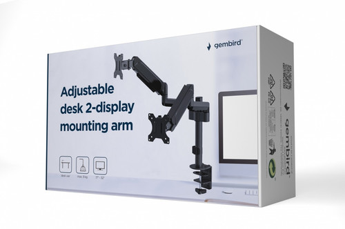 Gembird Adjustable Desk 2-display Mounting Arm for Monitors 17-32" 9kg