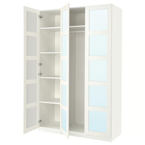 PAX / BERGSBO Wardrobe combination, white/mirror glass, 150x60x236 cm