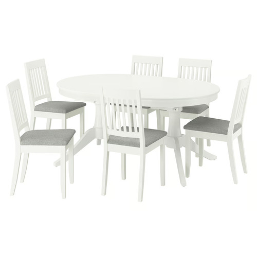 ROSENTORP / NÄSINGE Table and 6 chairs, white/Tibbleby beige-grey white, 160/215x110 cm