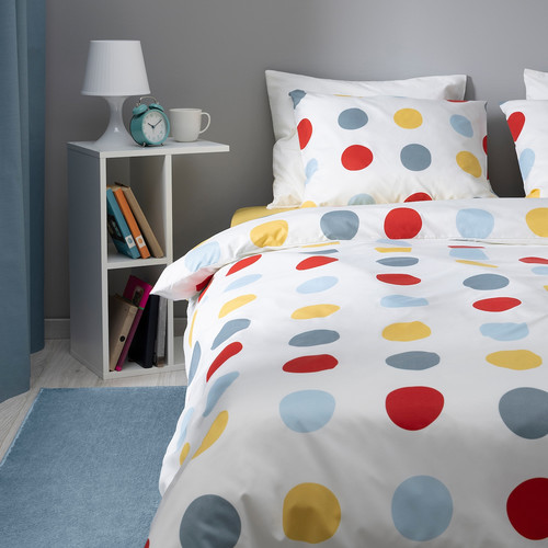 BRUKSVARA Duvet cover and pillowcase, multicolour/dot pattern, 150x200/50x60 cm