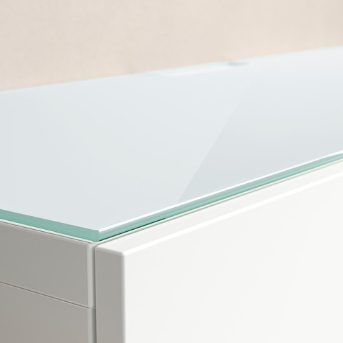 BESTÅ Top panel for TV, glass white/light green, 120x40 cm